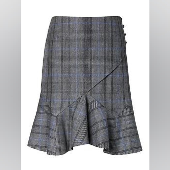 Banana Republic Gray Blue Plaid Fit‎ And Flair Skirt Godet Panels Size 8 - Picture 2 of 9